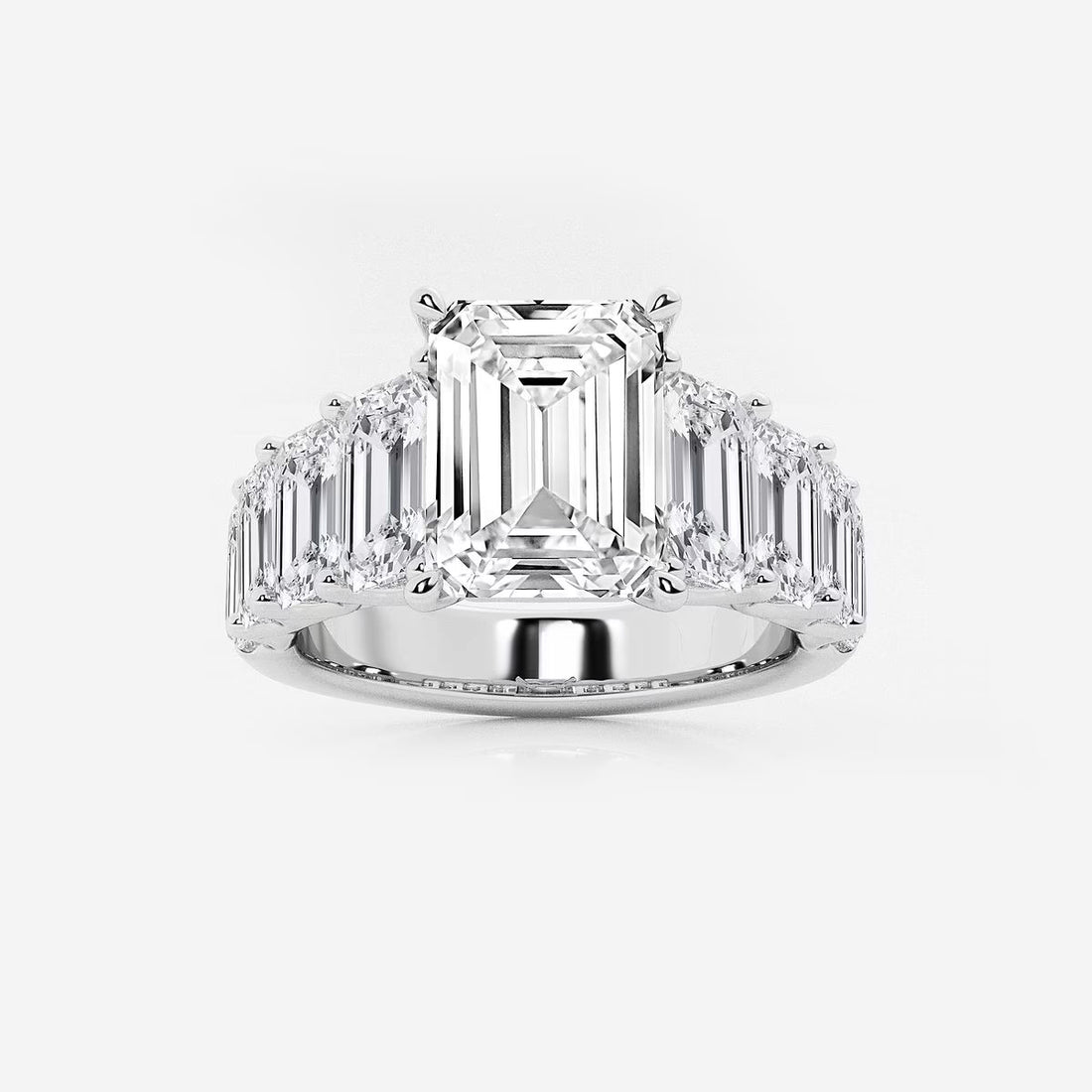 Emerald Cut Lab Diamond Engagement Ring  Graduated Emerald Cut Side Stones