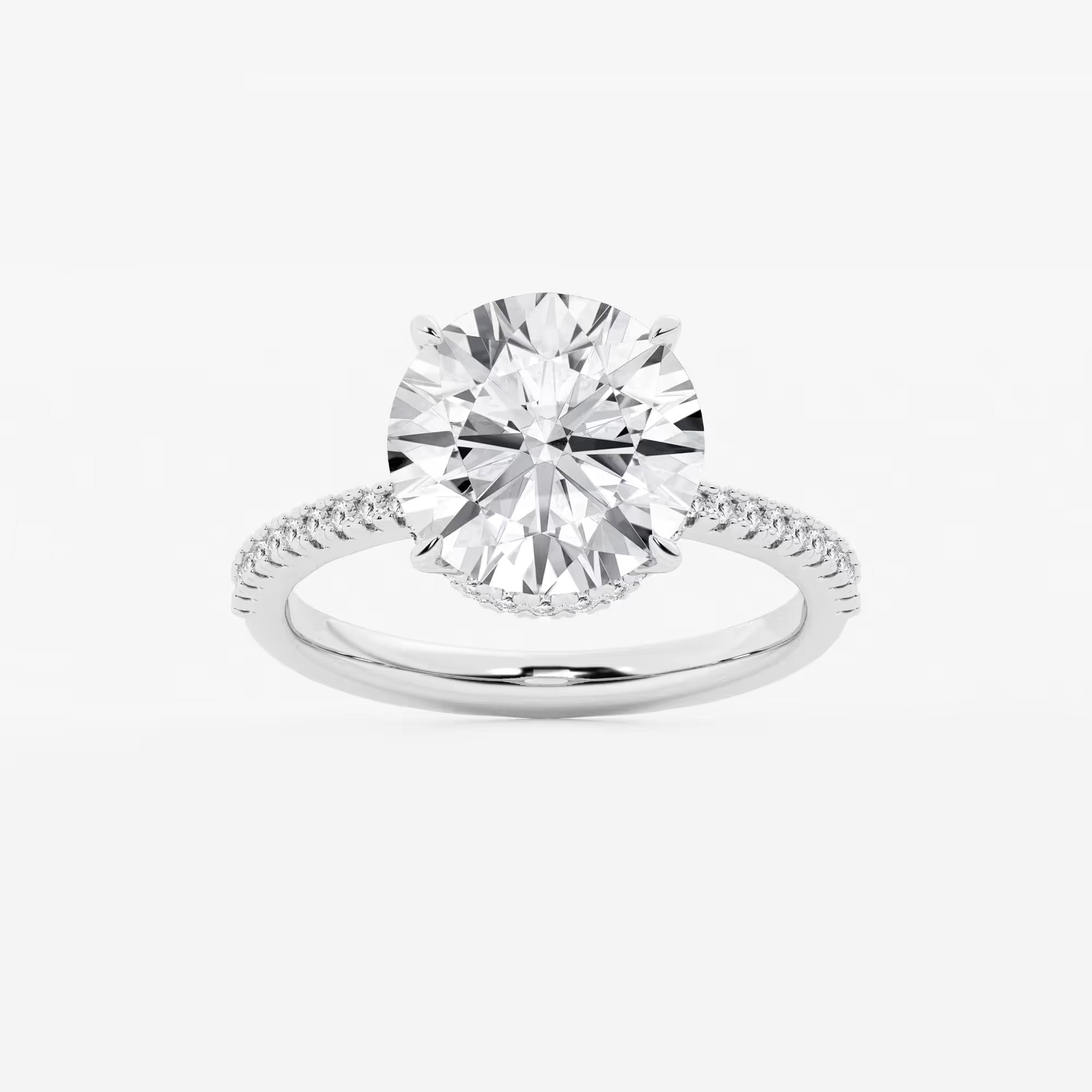 Hidden Halo Pavé Engagement Ring in White Gold with Round Brilliant Center Stone