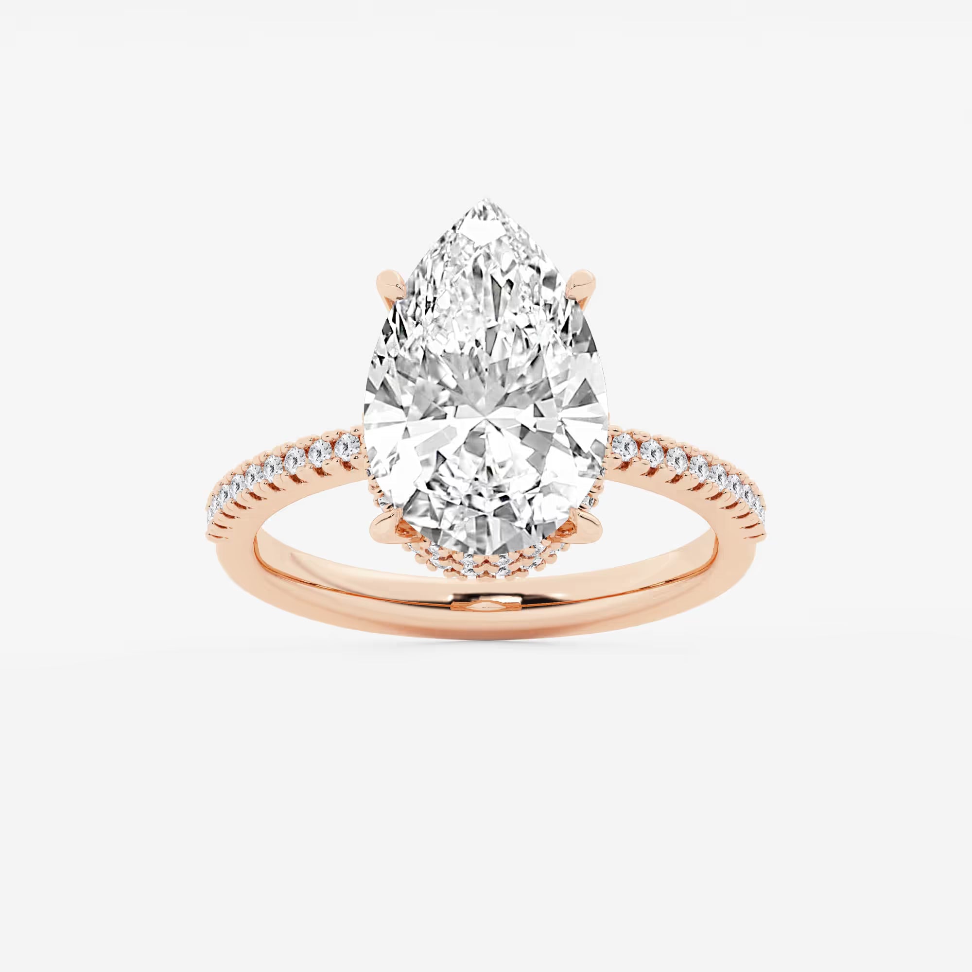 Pear Cut Lab Grown Diamond Engagement Ring  Hidden Halo Pave Diamond Band