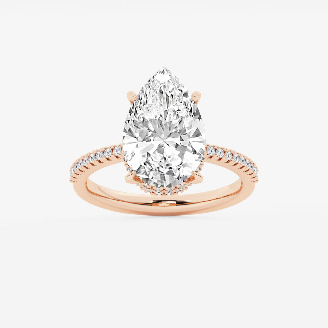 Pear Cut Lab Grown Diamond Engagement Ring  Hidden Halo Pave Diamond Band