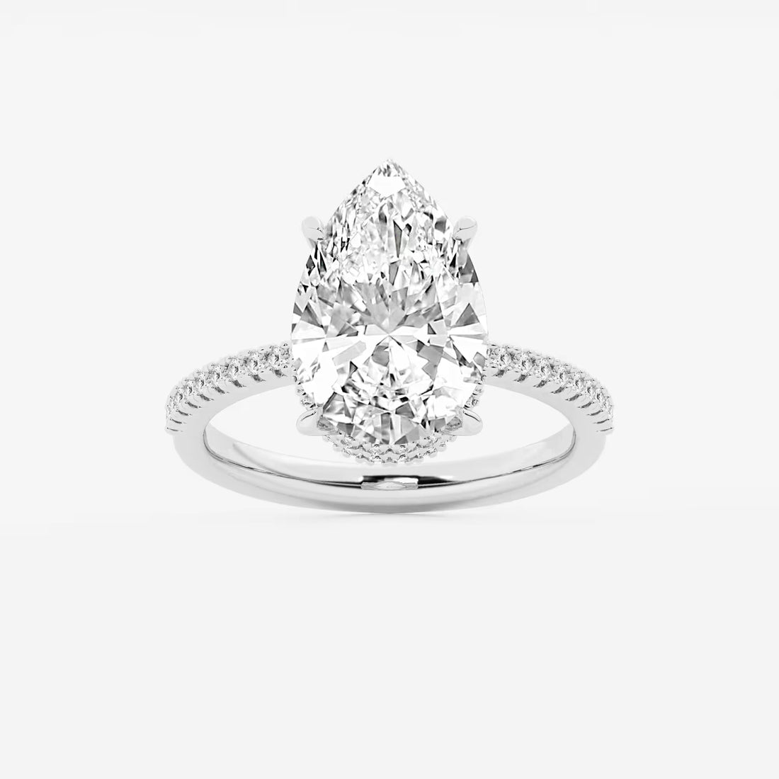 Pear Cut Lab Grown Diamond Engagement Ring  Hidden Halo Pave Diamond Band