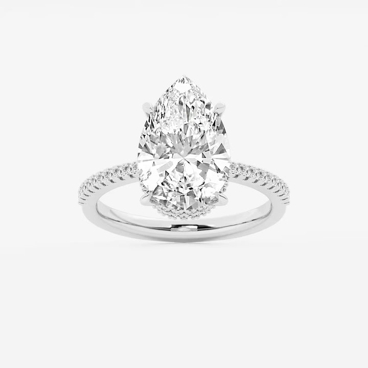 Pear Cut Lab Grown Diamond Engagement Ring  Hidden Halo Pave Diamond Band