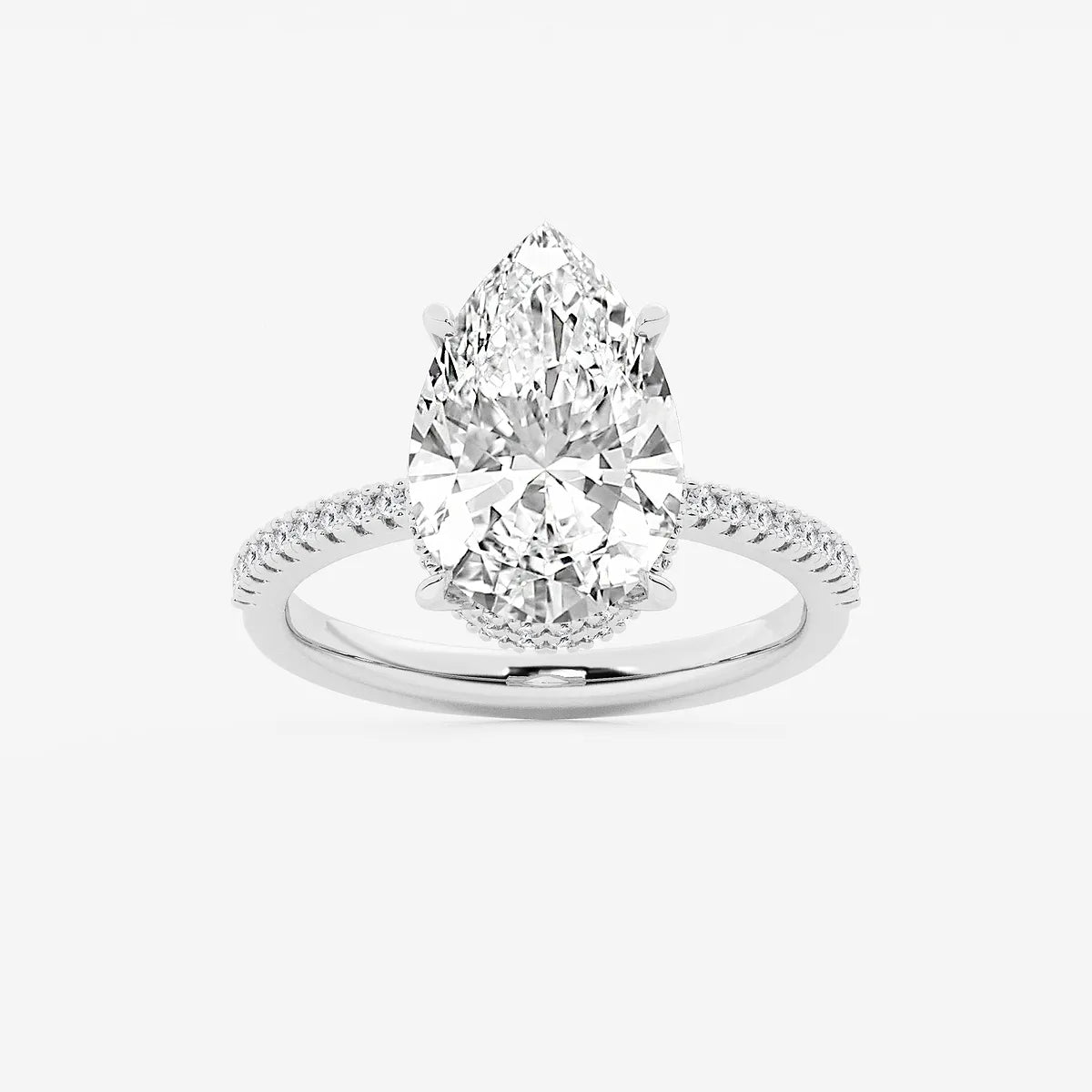 Pear Cut Lab Grown Diamond Engagement Ring  Hidden Halo Pave Diamond Band