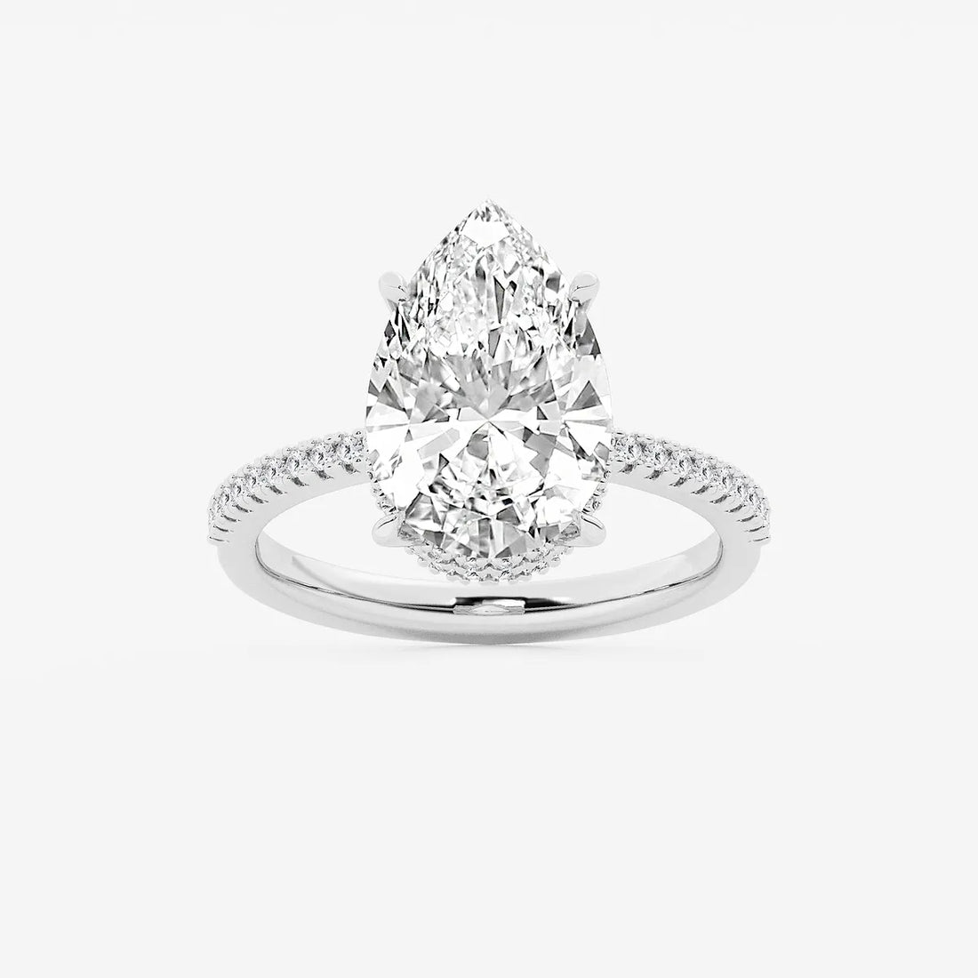 Pear Cut Lab Grown Diamond Engagement Ring  Hidden Halo Pave Diamond Band