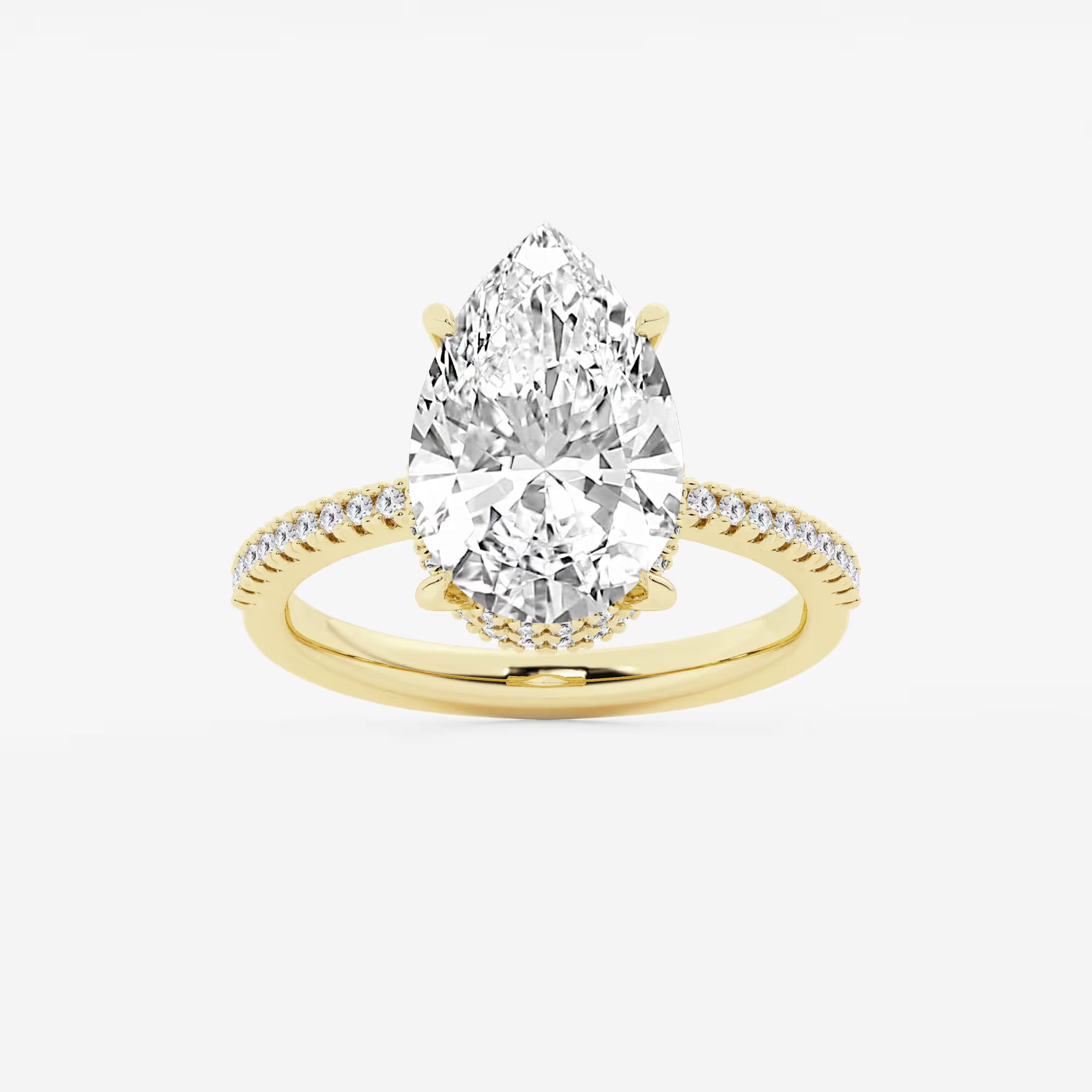 Pear Cut Lab Grown Diamond Engagement Ring  Hidden Halo Pave Diamond Band