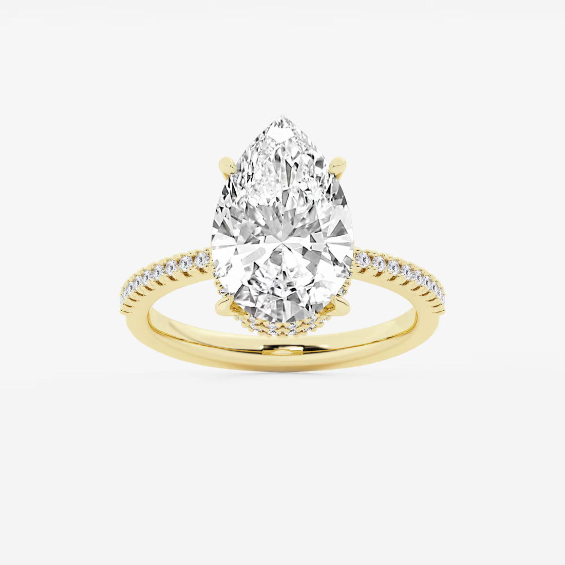 Pear Cut Lab Grown Diamond Engagement Ring  Hidden Halo Pave Diamond Band