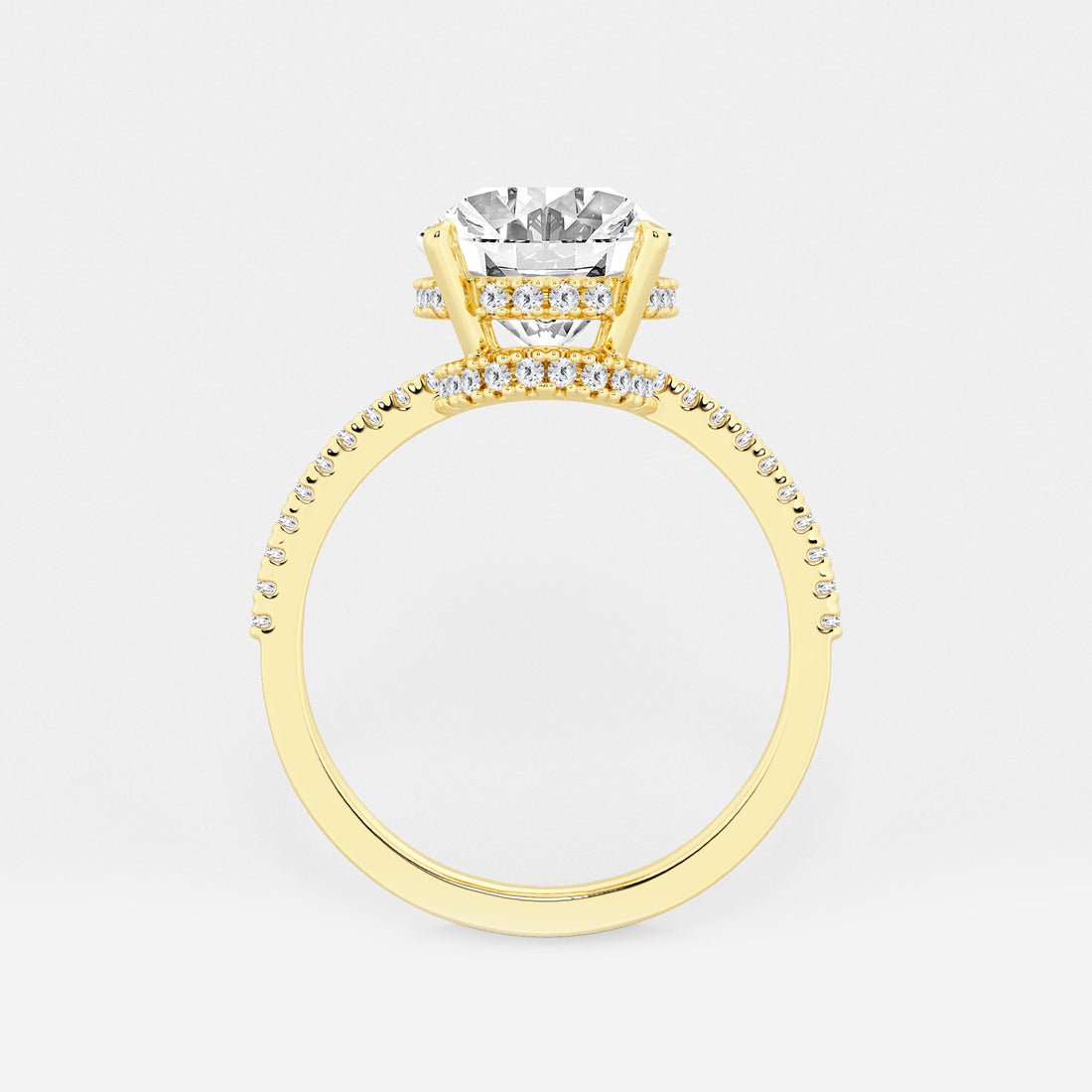 Pear Cut Lab Grown Diamond Engagement Ring  Hidden Halo Pave Diamond Band