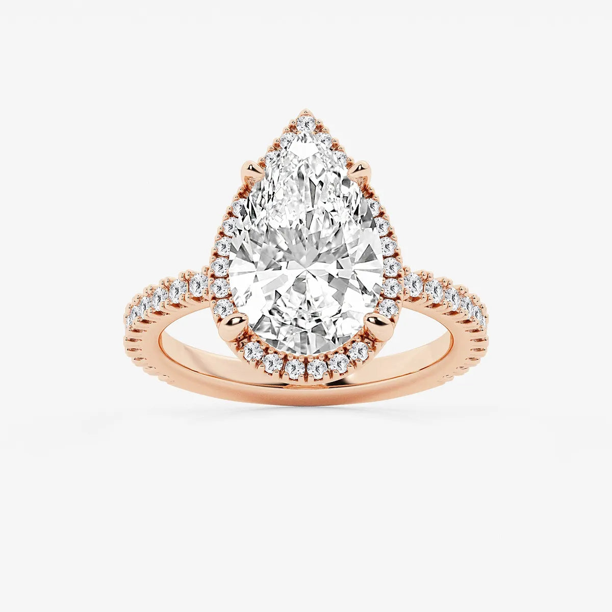 Pear Cut Lab Grown Diamond Engagement Ring, Large Pear Shape Diamond Halo Ring