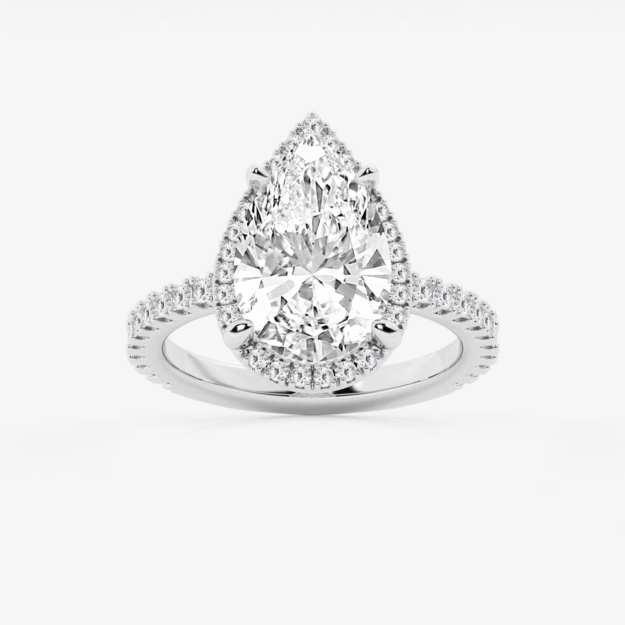Pear Cut Lab Grown Diamond Engagement Ring, Large Pear Shape Diamond Halo Ring