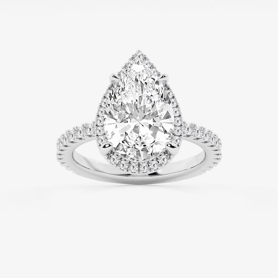 Pear Cut Lab Grown Diamond Engagement Ring, Large Pear Shape Diamond Halo Ring
