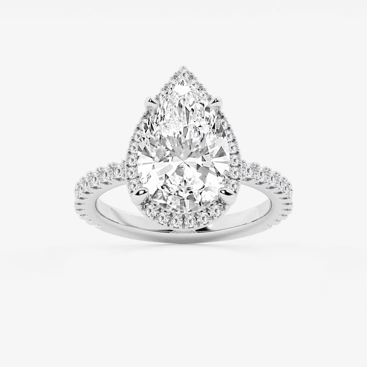 Pear Cut Lab Grown Diamond Engagement Ring, Large Pear Shape Diamond Halo Ring