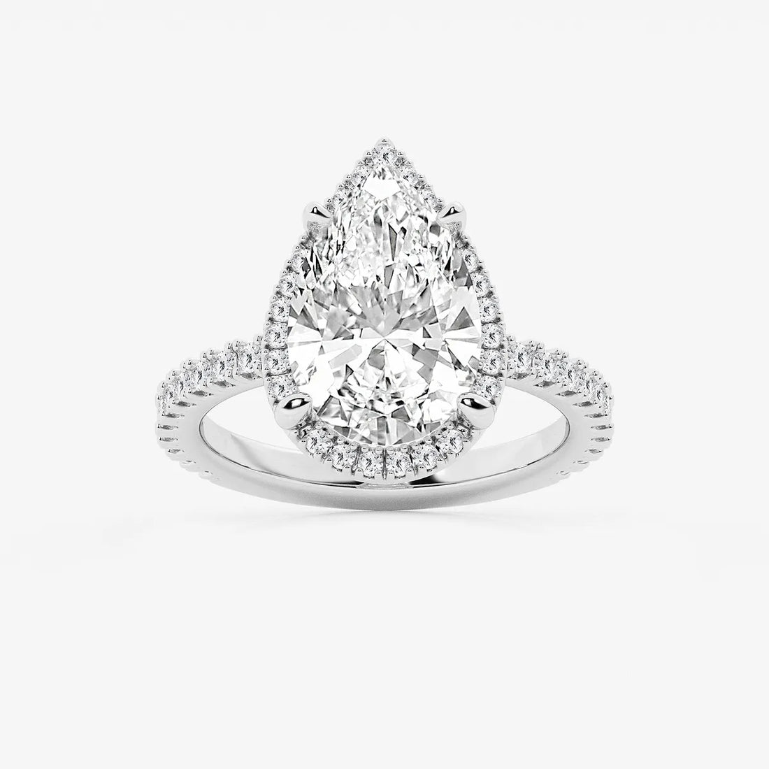 Pear Cut Lab Grown Diamond Engagement Ring, Large Pear Shape Diamond Halo Ring