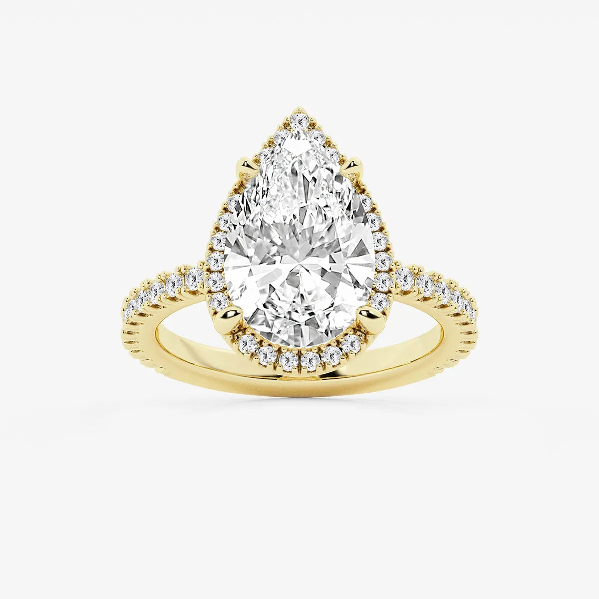 Pear Cut Lab Grown Diamond Engagement Ring, Large Pear Shape Diamond Halo Ring
