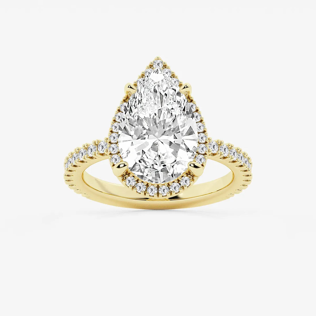 Pear Cut Lab Grown Diamond Engagement Ring, Large Pear Shape Diamond Halo Ring