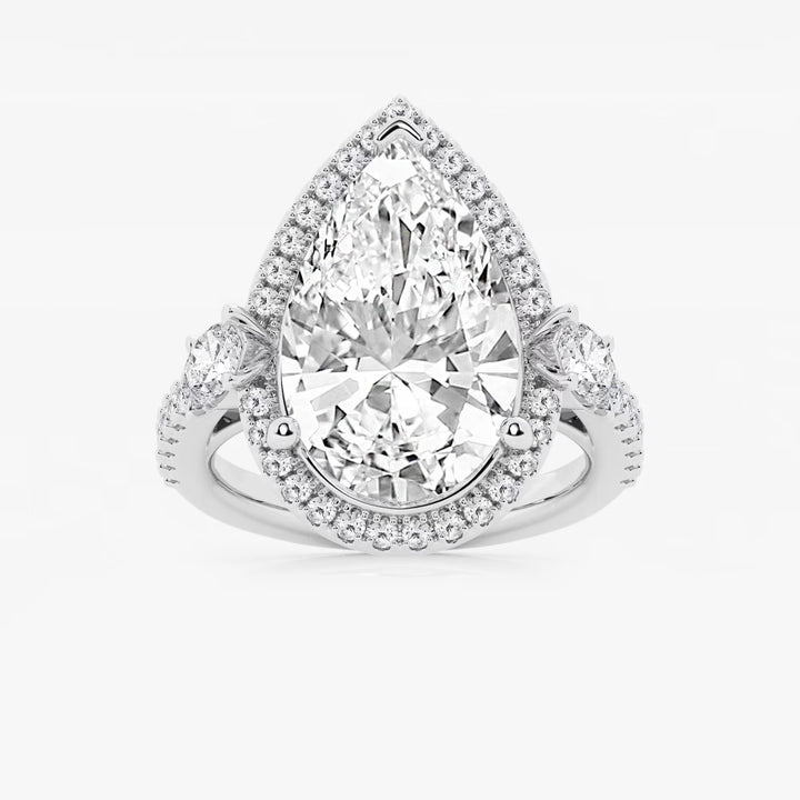 Pear Cut Lab Grown Diamond Engagement Ring, Single Halo Pear Shape Diamond Ring with Round Side Stones