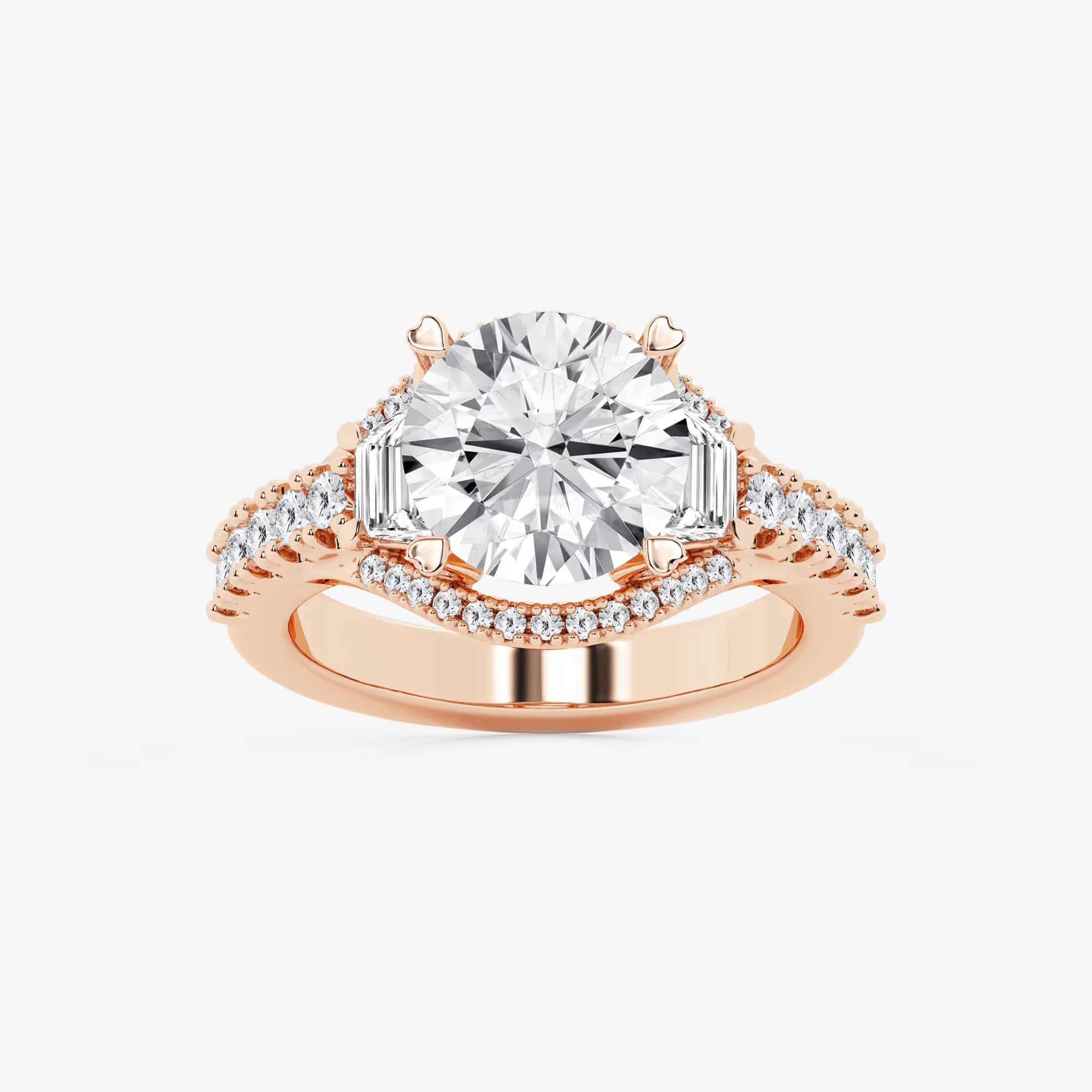 Round Cut Lab Grown Diamond Three-Stone Engagement Ring
