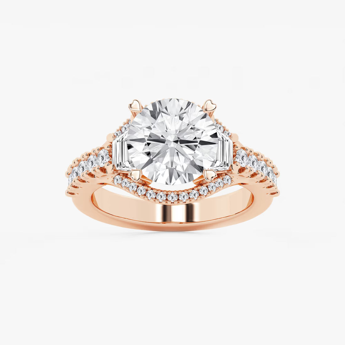 Round Cut Lab Grown Diamond Three-Stone Engagement Ring