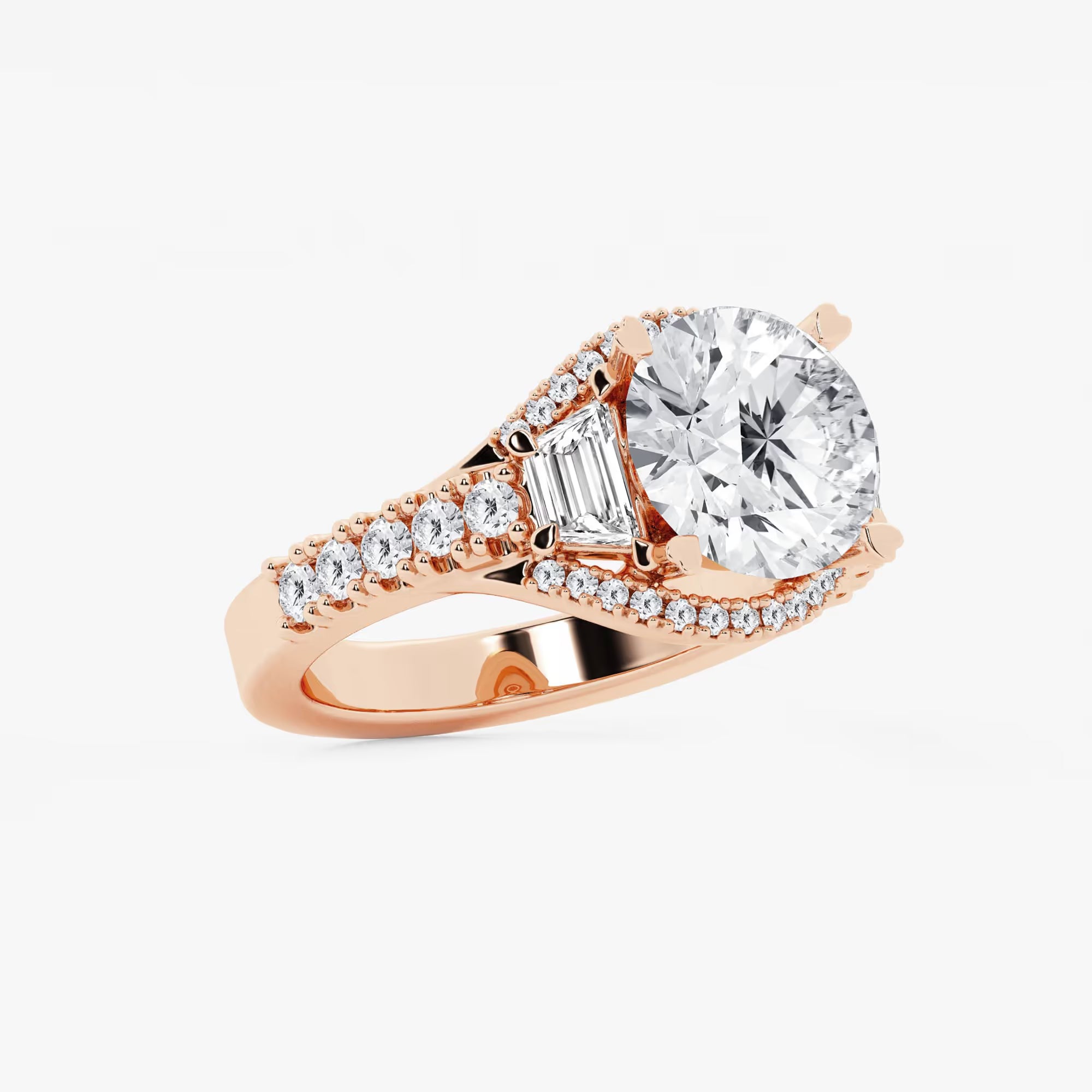 Round Cut Lab Grown Diamond Three-Stone Engagement Ring