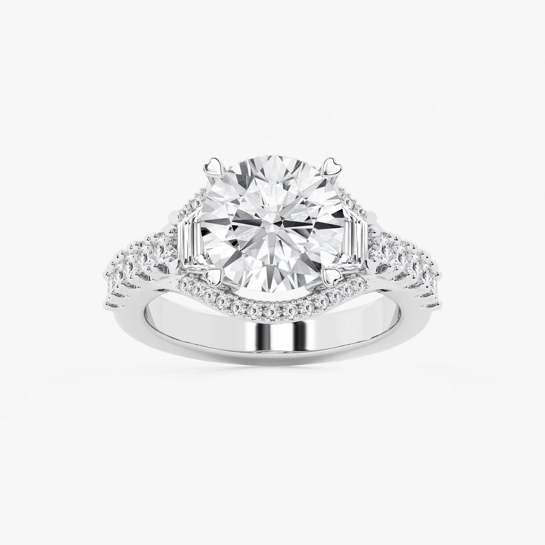 Round Cut Lab Grown Diamond Three-Stone Engagement Ring