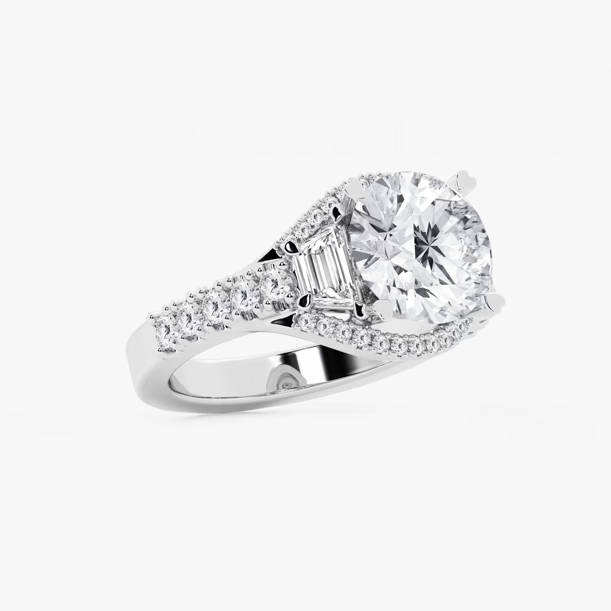 Round Cut Lab Grown Diamond Three-Stone Engagement Ring