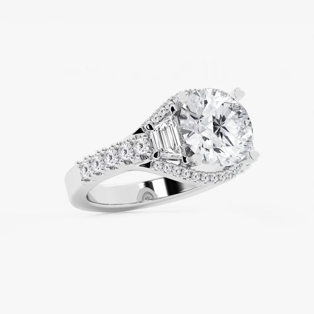 Round Cut Lab Grown Diamond Three-Stone Engagement Ring