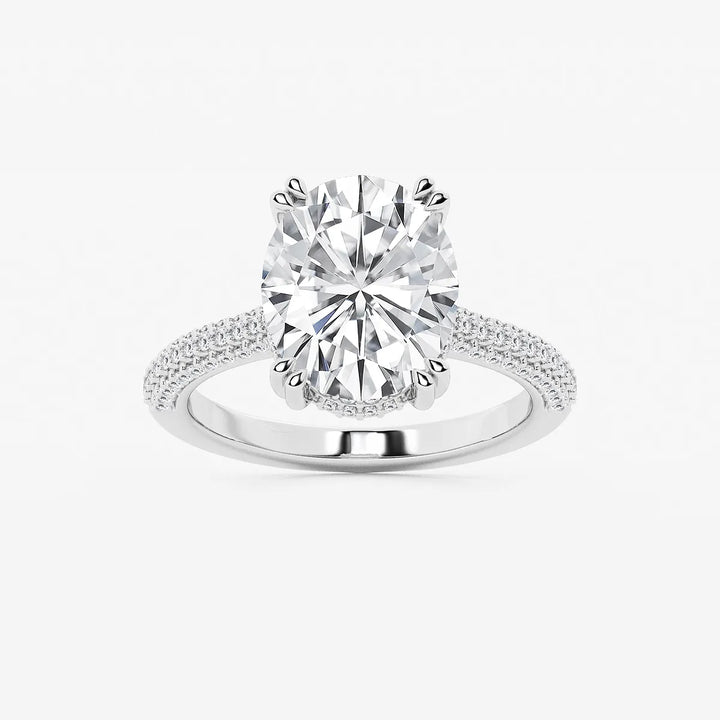 Multi-Row Pavé Engagement Ring in White Gold with Oval Center Stone