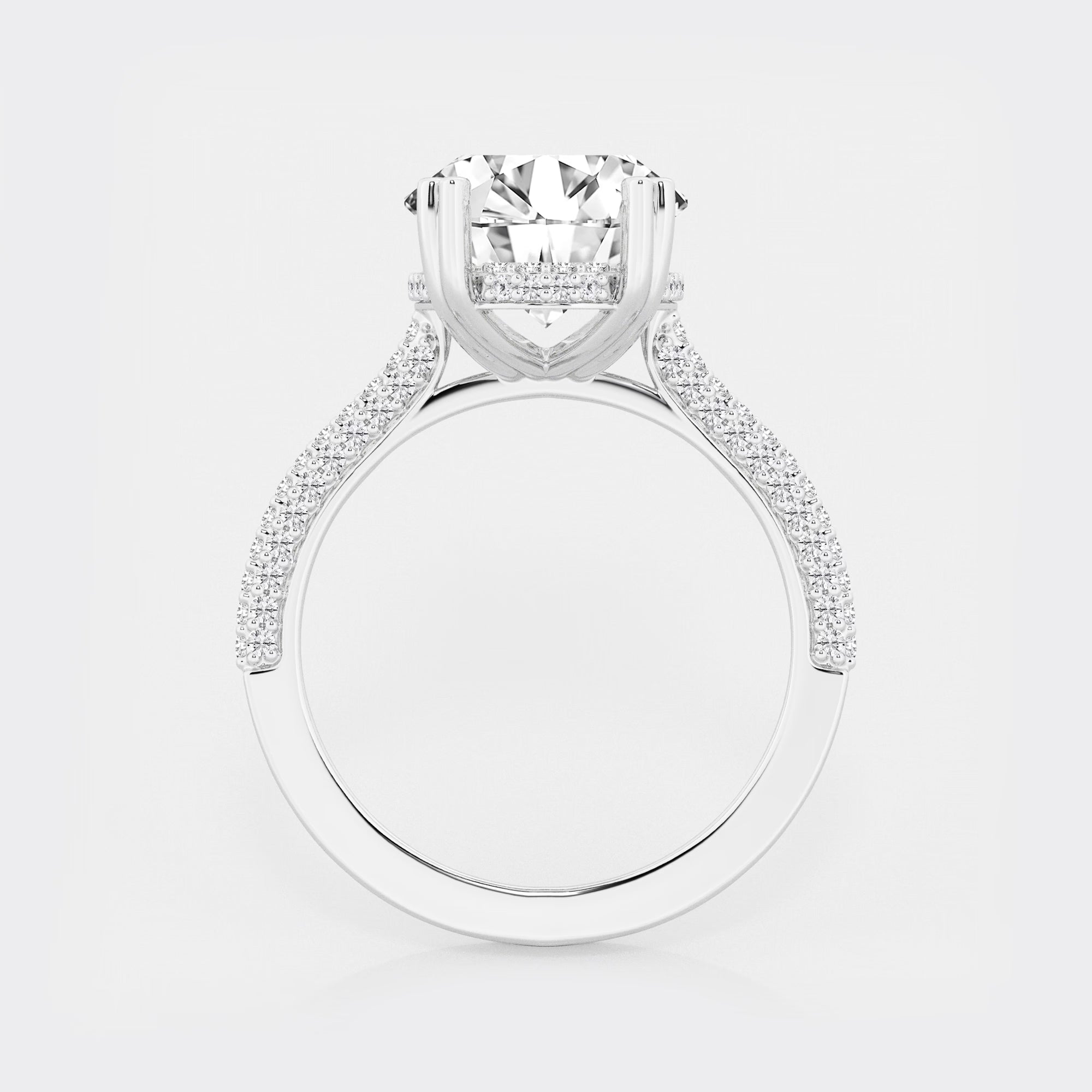 Multi-Row Pavé Engagement Ring in White Gold with Oval Center Stone