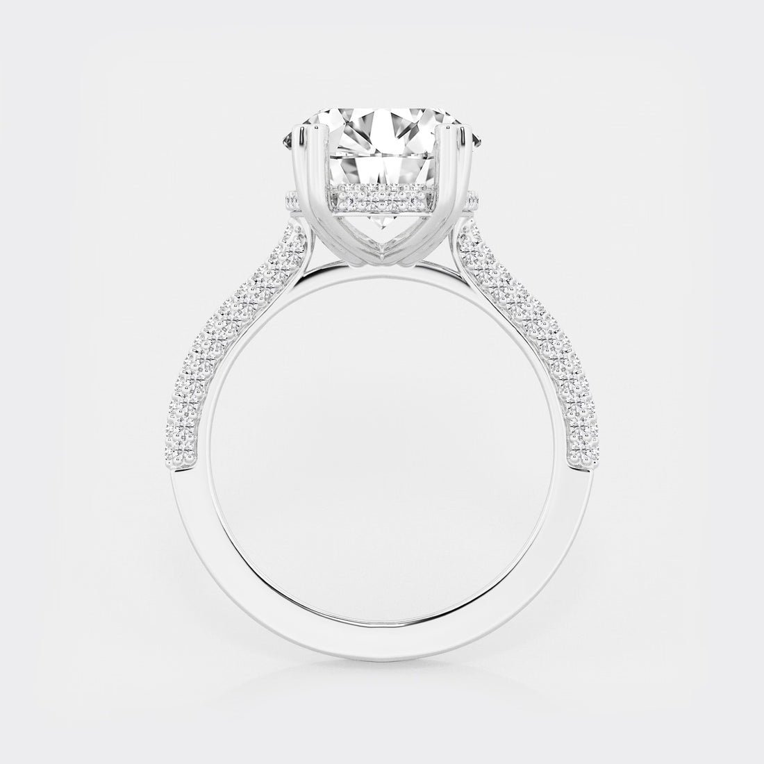 Multi-Row Pavé Engagement Ring in White Gold with Oval Center Stone