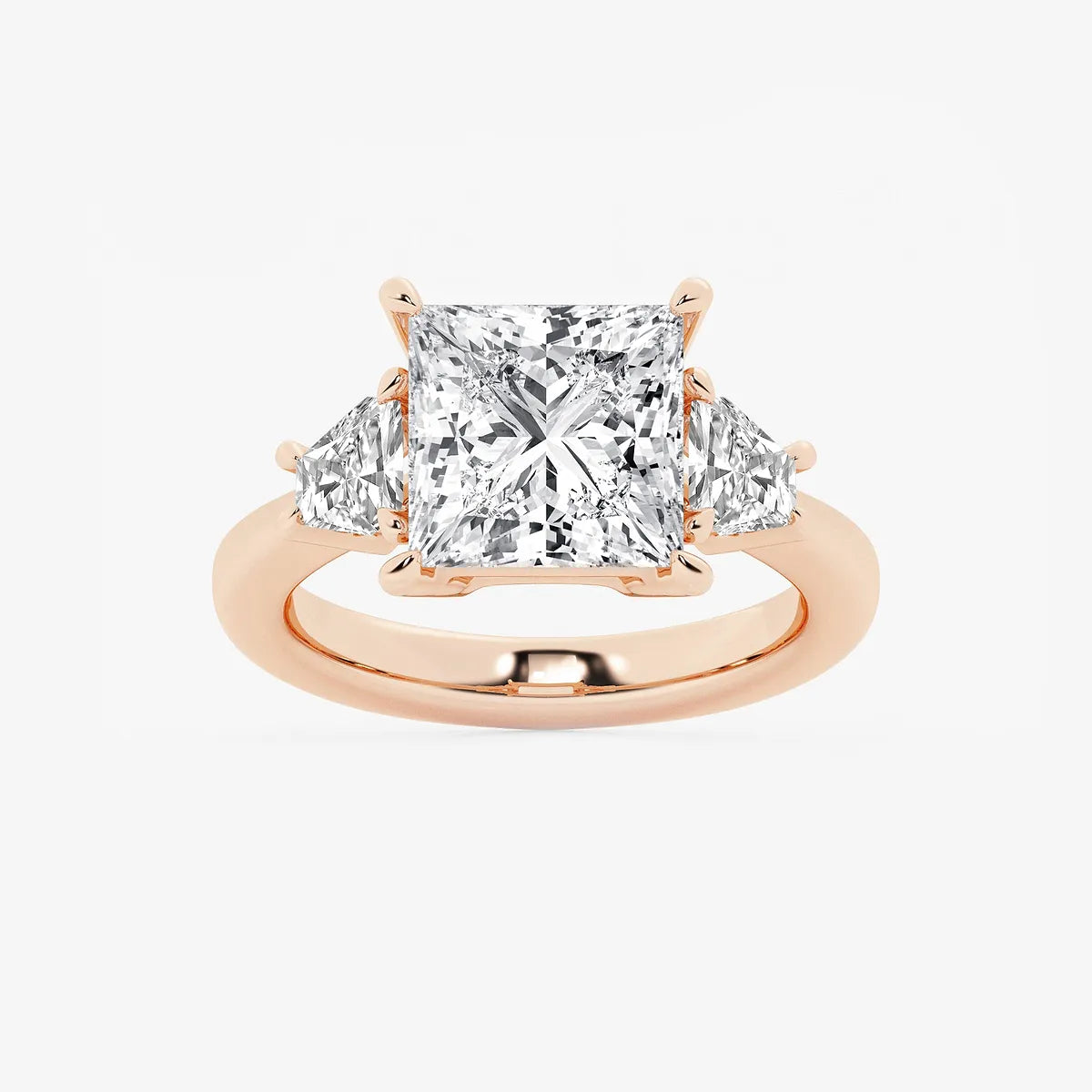 Princess Cut Three-Stone Diamond Engagement Ring with Classic Solitaire Band