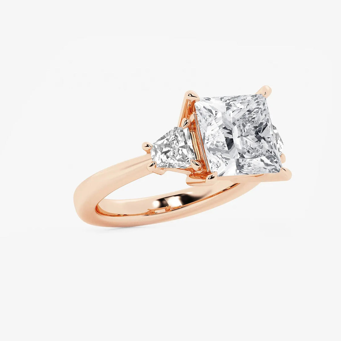 Princess Cut Three-Stone Diamond Engagement Ring with Classic Solitaire Band