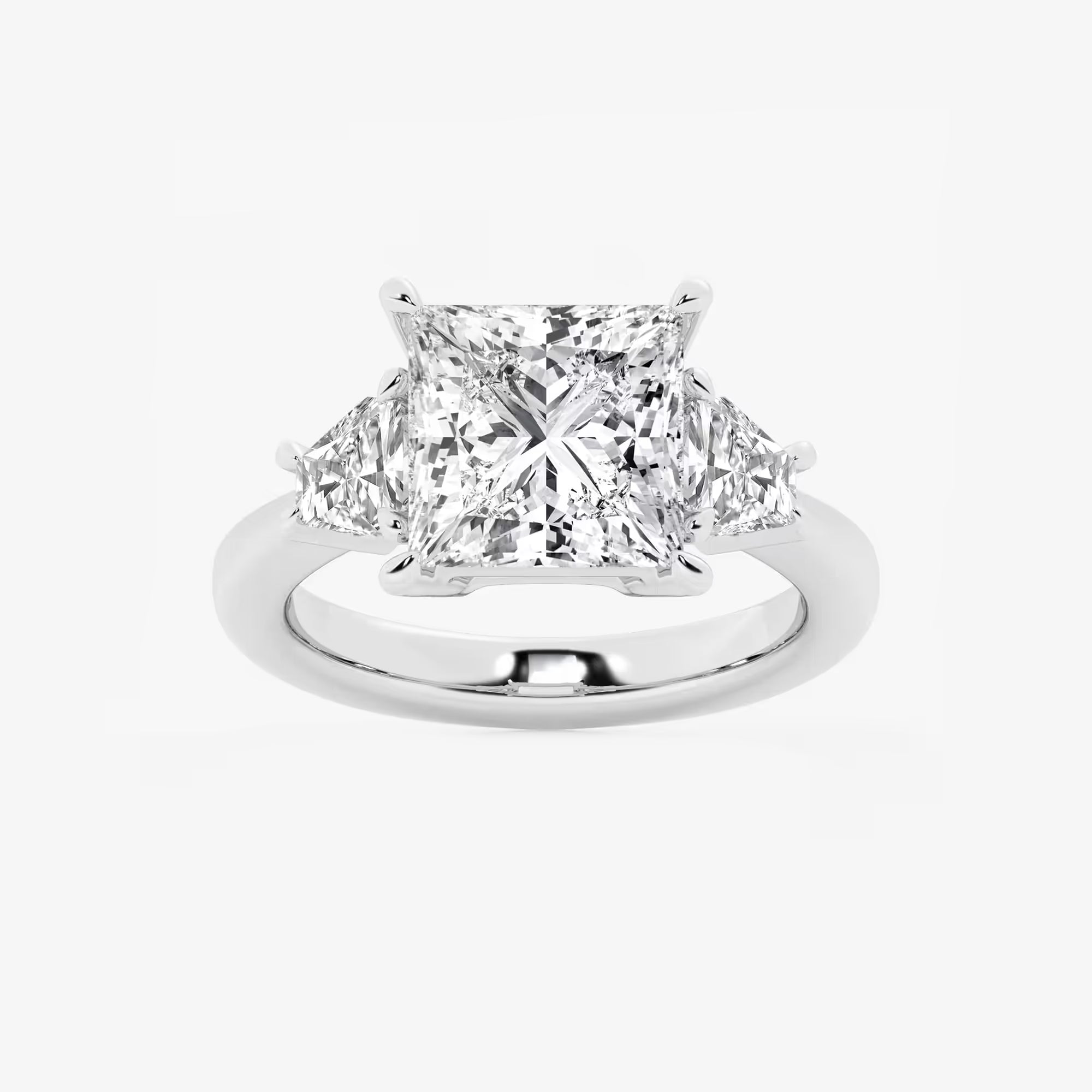 Princess Cut Three-Stone Diamond Engagement Ring with Classic Solitaire Band