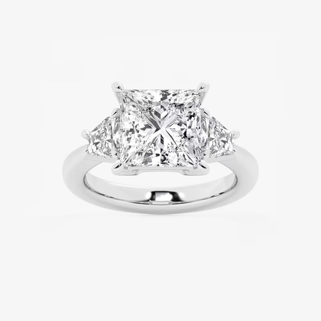 Princess Cut Three-Stone Diamond Engagement Ring with Classic Solitaire Band