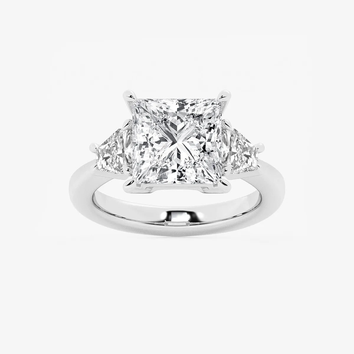 Princess Cut Three-Stone Diamond Engagement Ring with Classic Solitaire Band