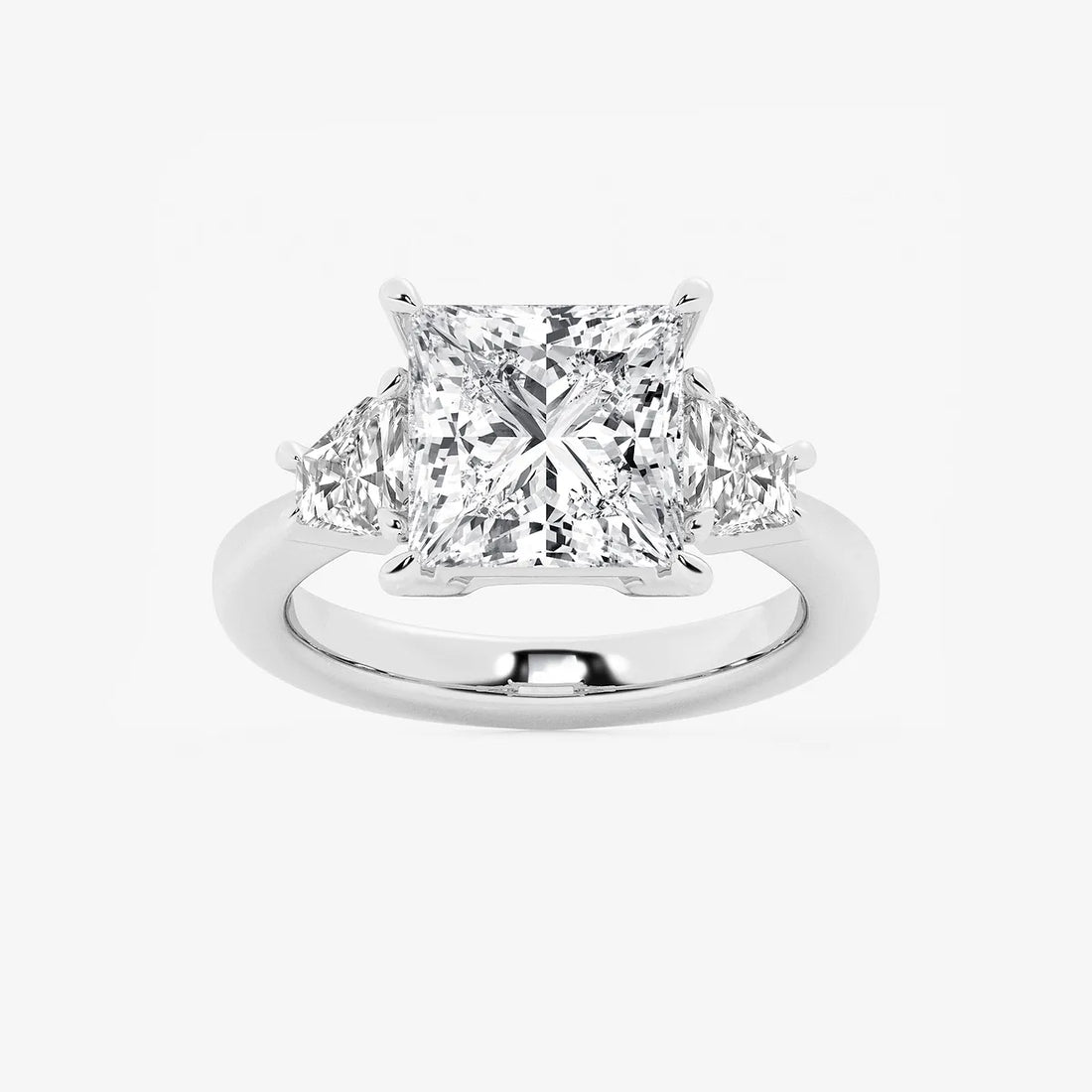 Princess Cut Three-Stone Diamond Engagement Ring with Classic Solitaire Band