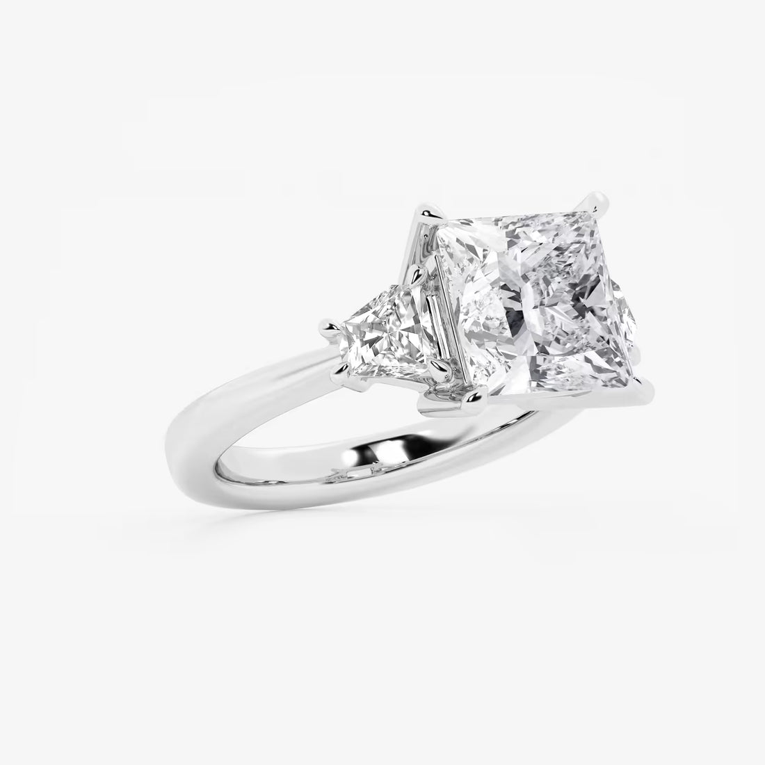 Princess Cut Three-Stone Diamond Engagement Ring with Classic Solitaire Band