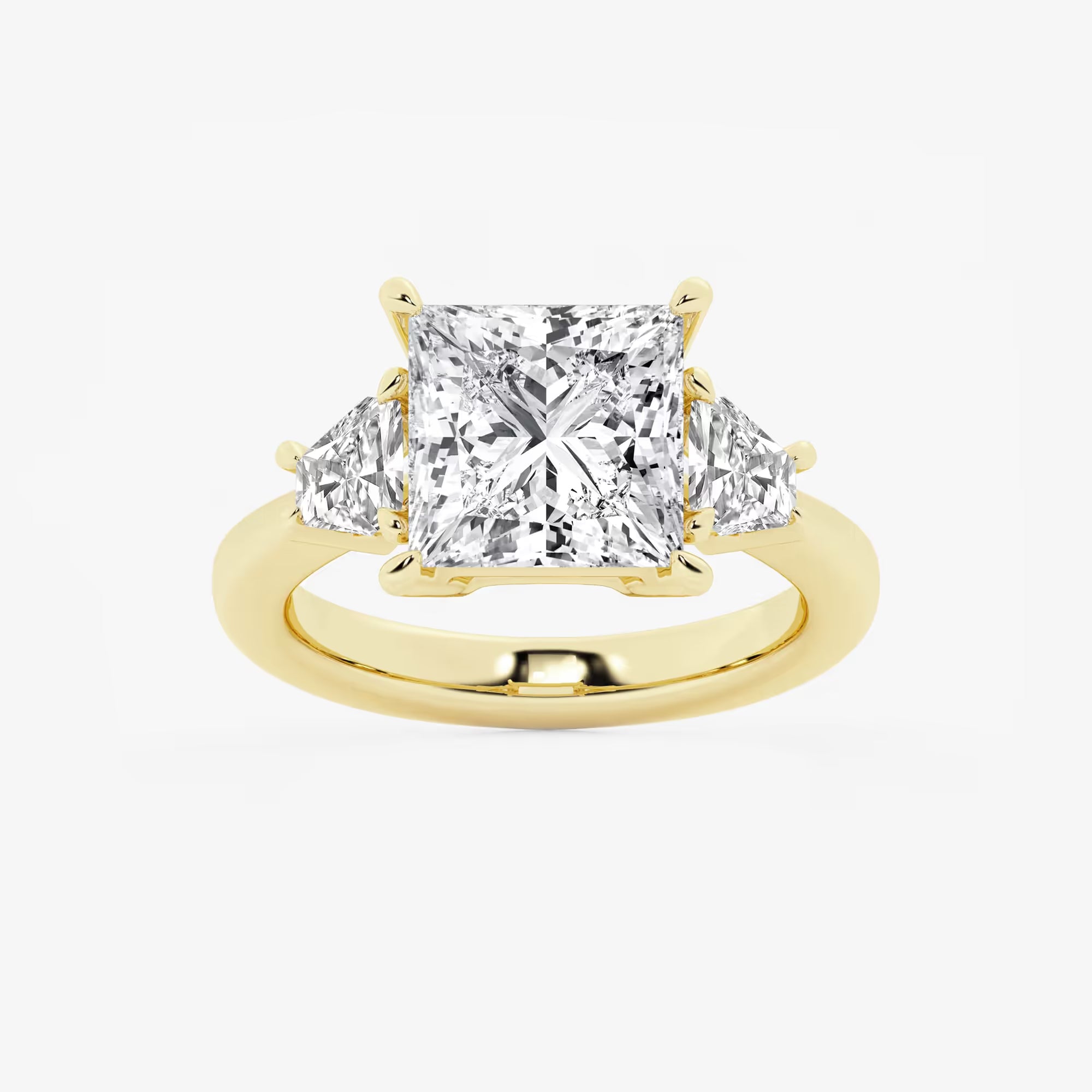 Princess Cut Three-Stone Diamond Engagement Ring with Classic Solitaire Band