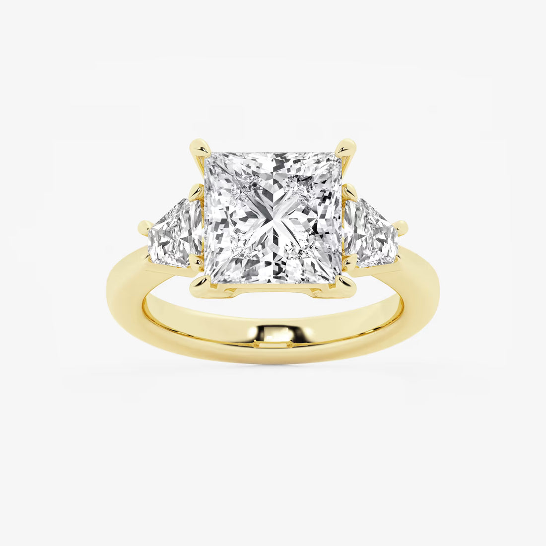 Princess Cut Three-Stone Diamond Engagement Ring with Classic Solitaire Band