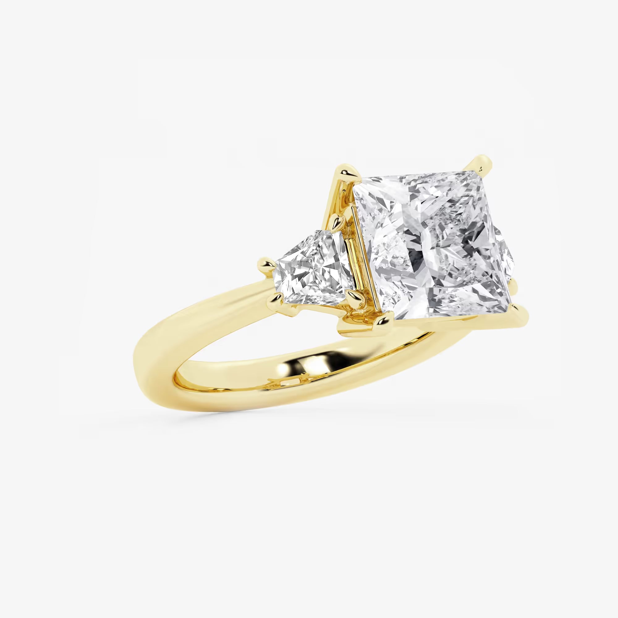 Princess Cut Three-Stone Diamond Engagement Ring with Classic Solitaire Band