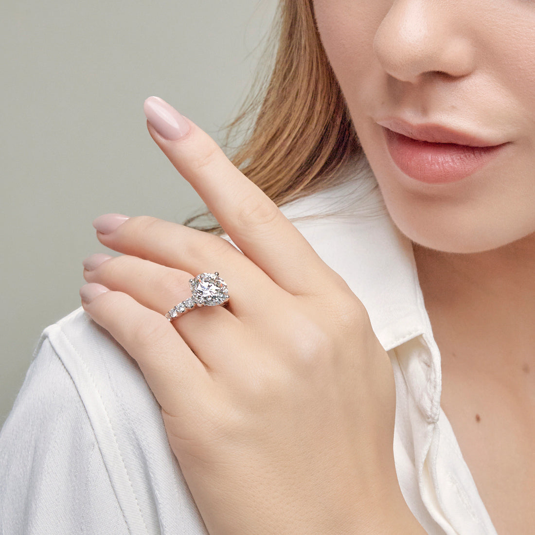 Round Cut Lab Grown Diamond Engagement Ring, Large Round Brilliant Diamond Ring