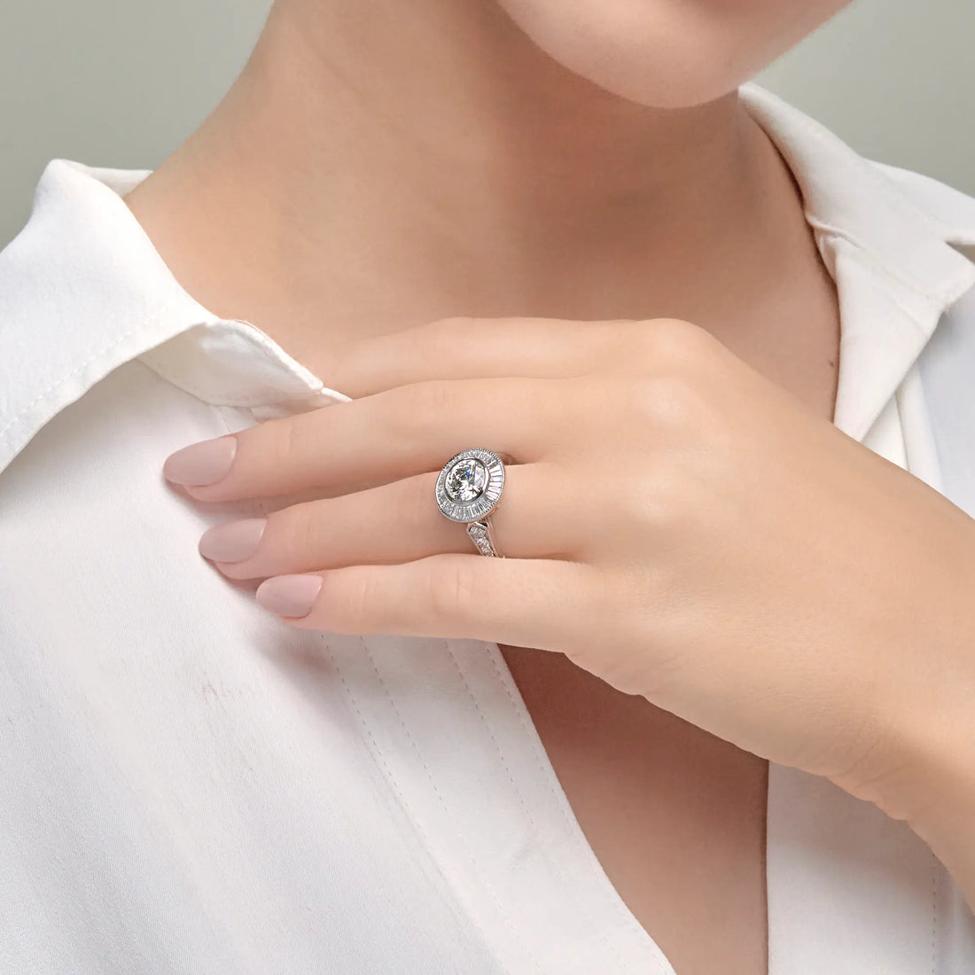 Round Cut Lab Grown Diamond Art Deco Bezel Engagement Ring