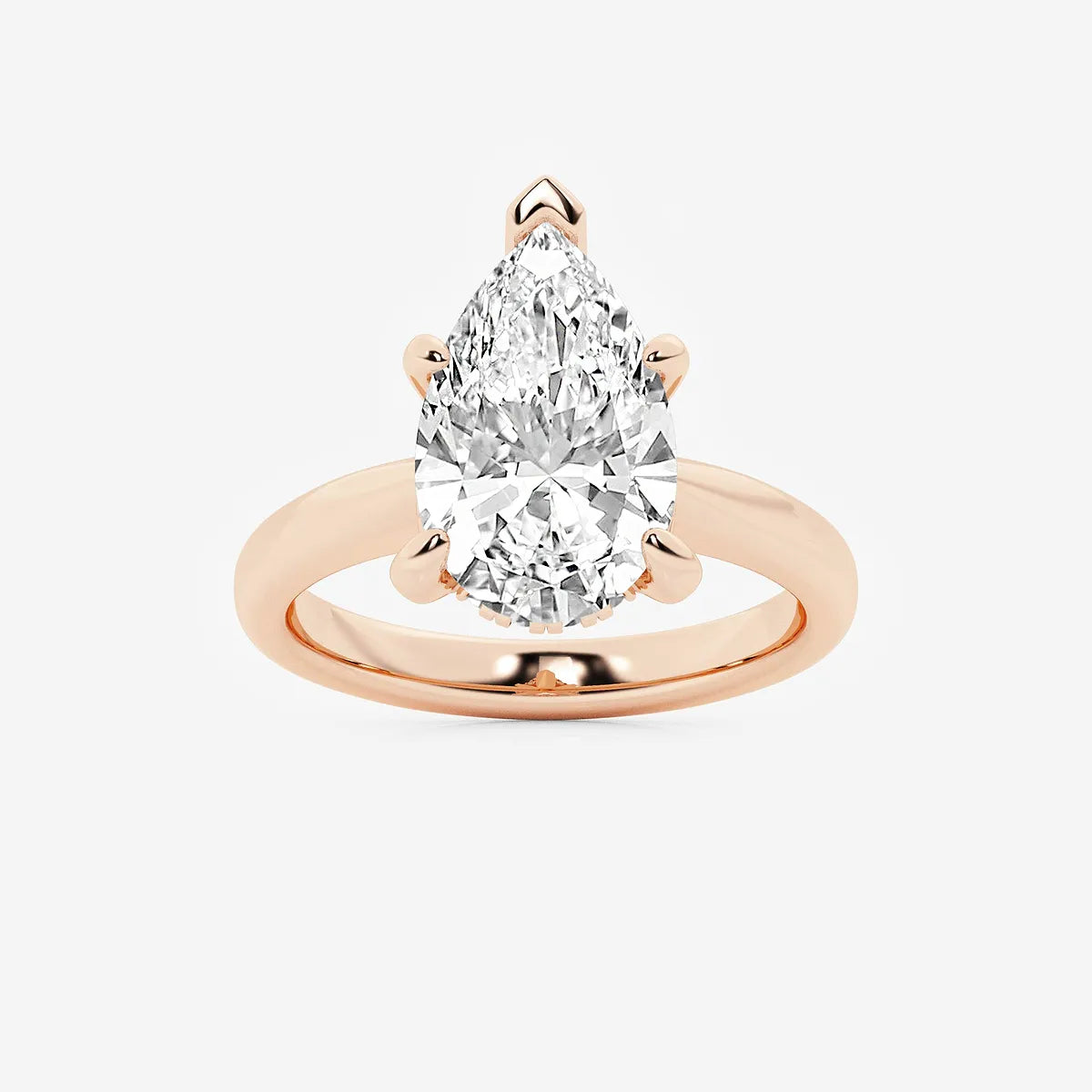 Pear Cut Lab Grown Diamond Engagement Ring, Classic Plain Band Pear Shape Diamond Ring,