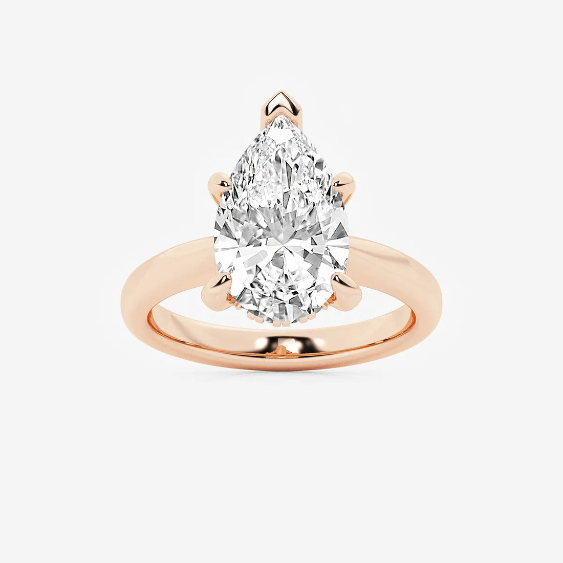 Pear Cut Lab Grown Diamond Engagement Ring, Classic Plain Band Pear Shape Diamond Ring,