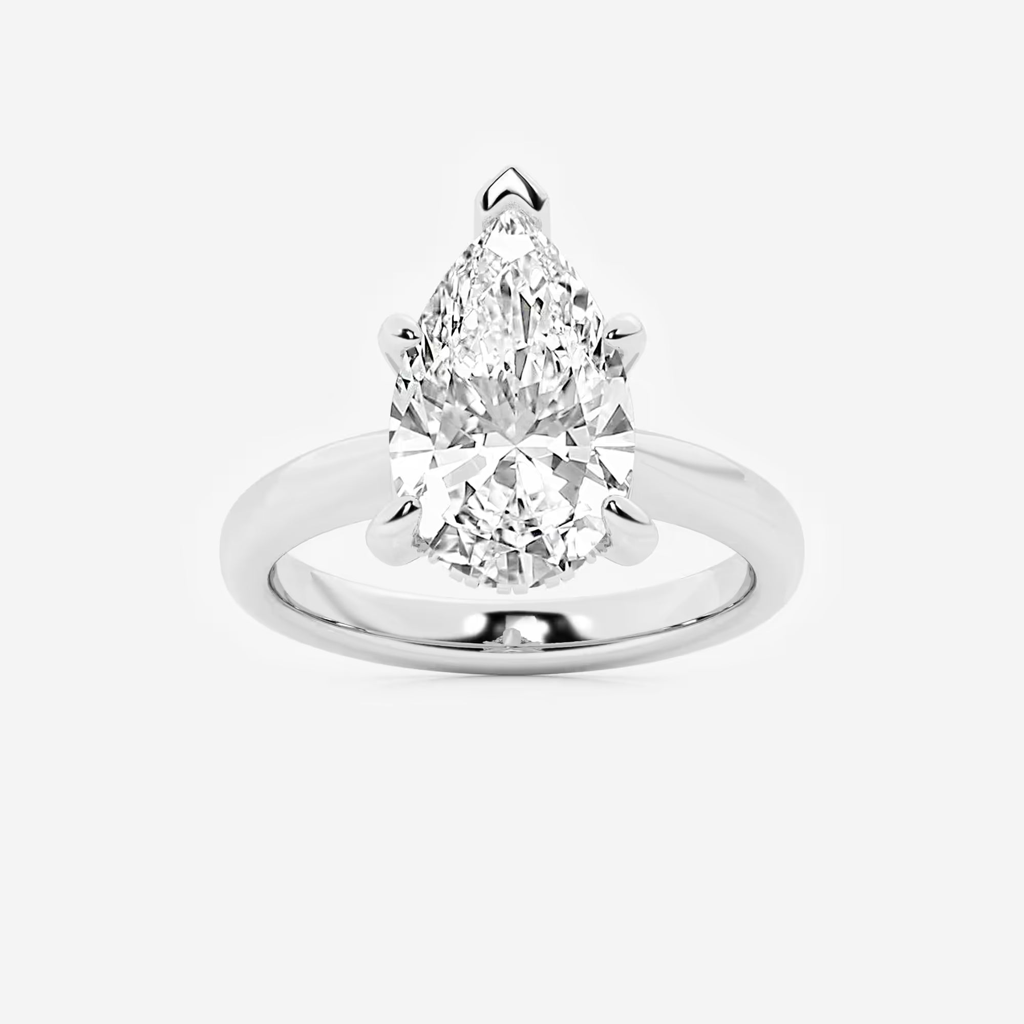 Pear Cut Lab Grown Diamond Engagement Ring, Classic Plain Band Pear Shape Diamond Ring,