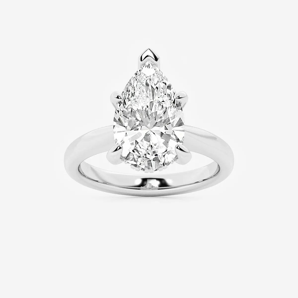 Pear Cut Lab Grown Diamond Engagement Ring, Classic Plain Band Pear Shape Diamond Ring,