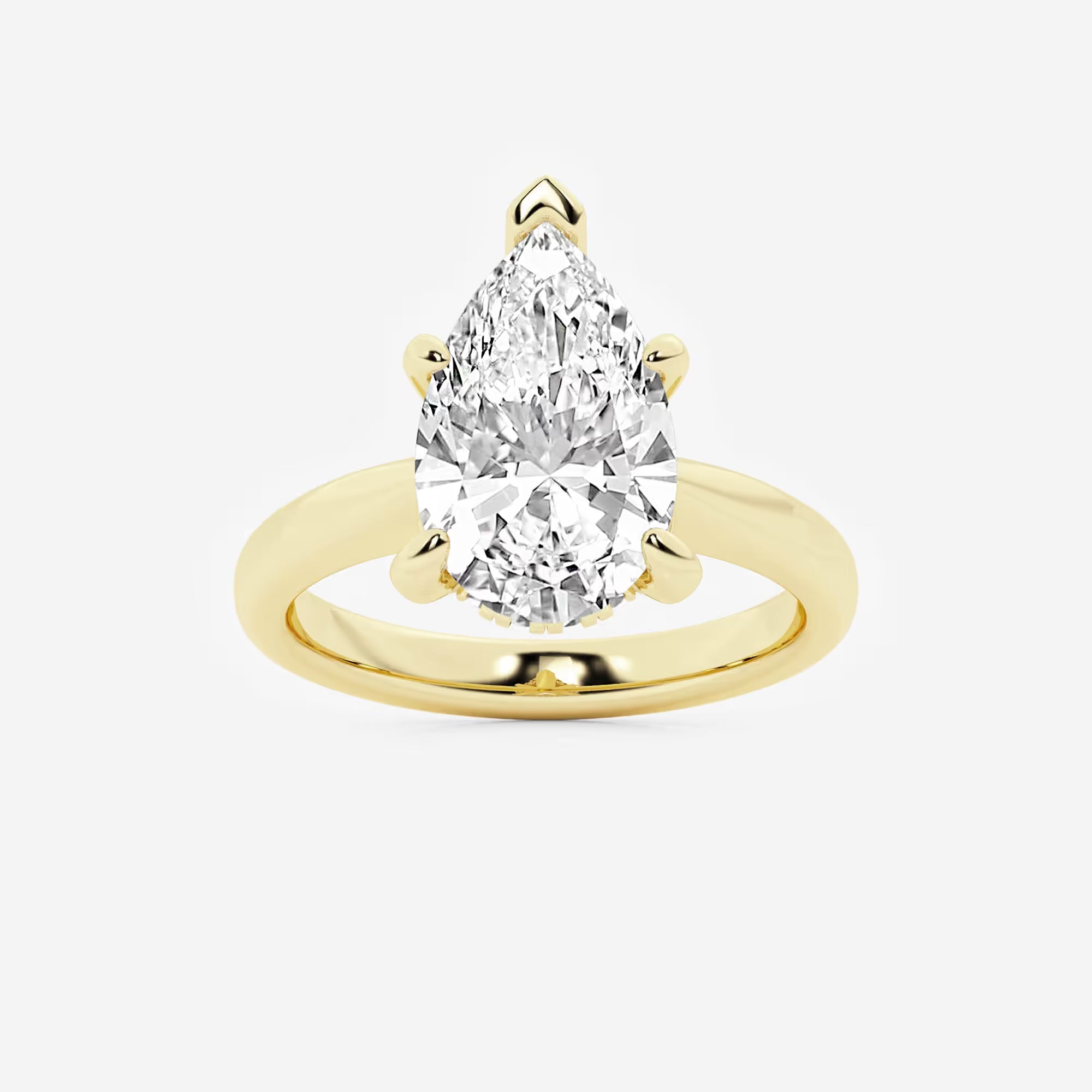 Pear Cut Lab Grown Diamond Engagement Ring, Classic Plain Band Pear Shape Diamond Ring,