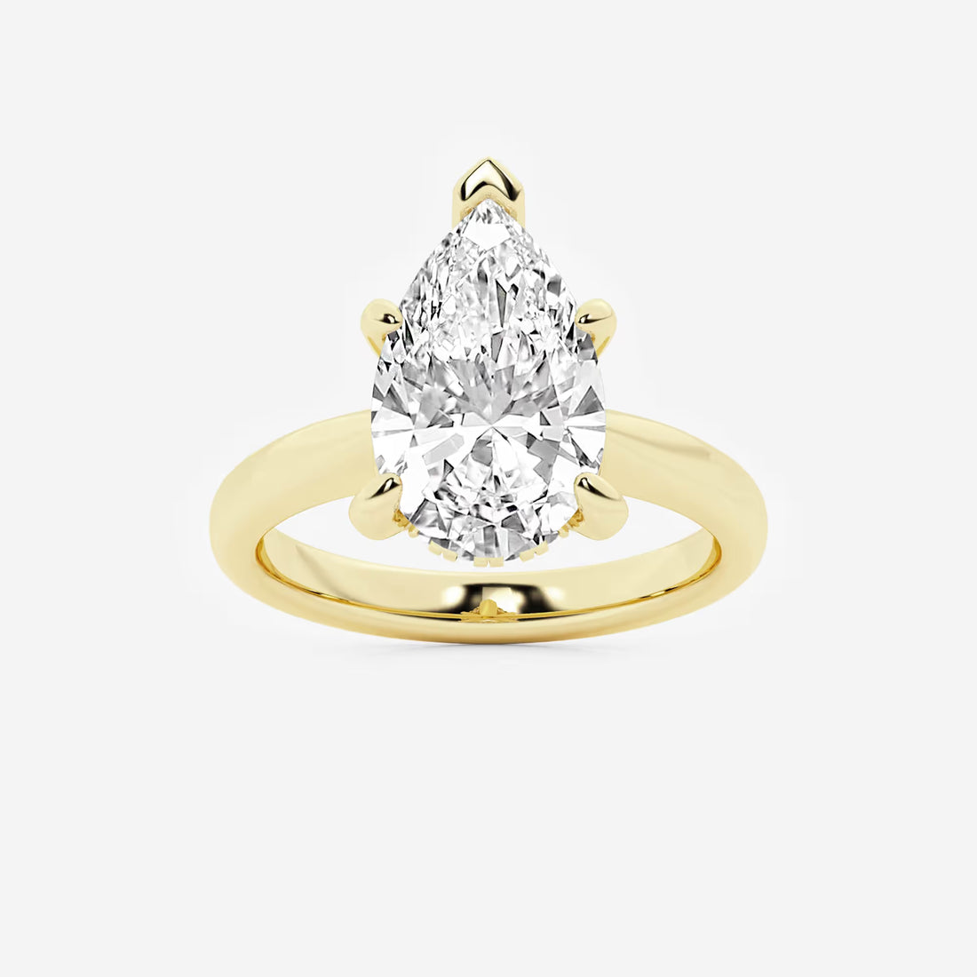 Pear Cut Lab Grown Diamond Engagement Ring, Classic Plain Band Pear Shape Diamond Ring,