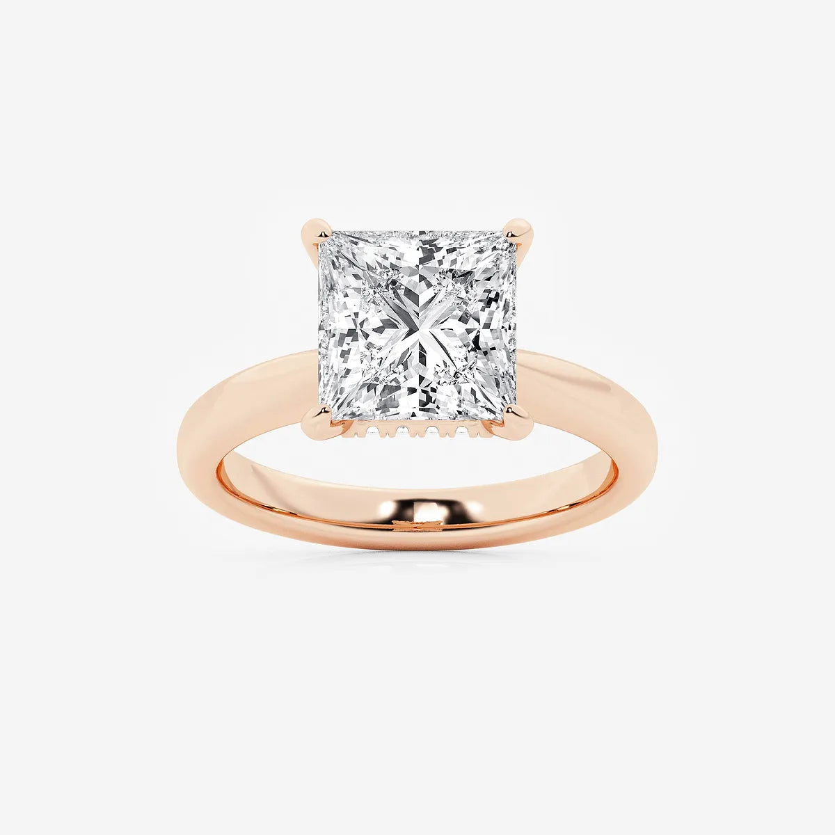 Princess Cut Lab Diamond Three Stone Ring | Trapezoid Side Stones & Plain Band