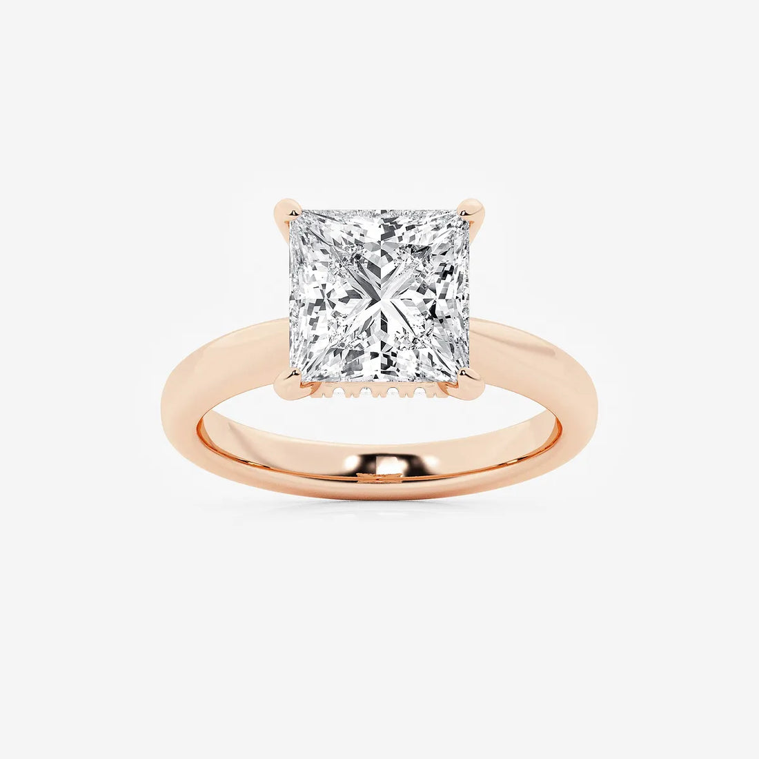 Princess Cut Lab Diamond Three Stone Ring | Trapezoid Side Stones & Plain Band
