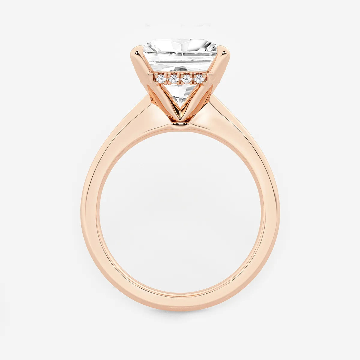 Princess Cut Lab Diamond Three Stone Ring | Trapezoid Side Stones & Plain Band