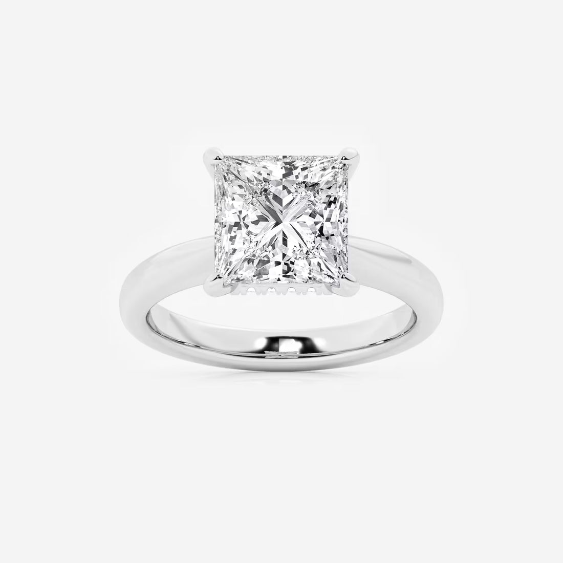 Princess Cut Lab Diamond Three Stone Ring | Trapezoid Side Stones & Plain Band